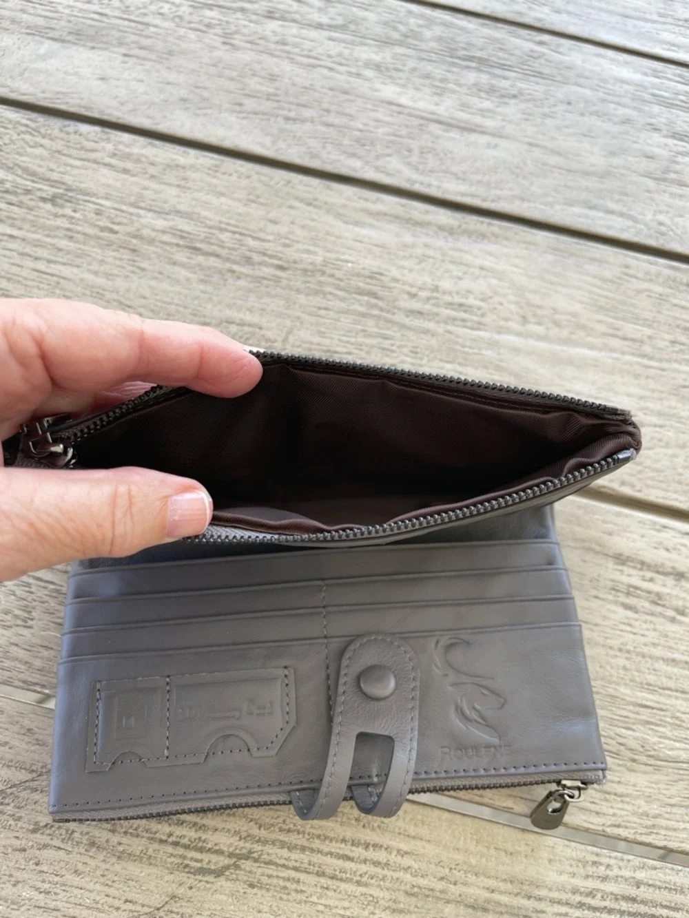 Roulens RFDI Women's Classic Gray Leather Zip Wallet Organizer